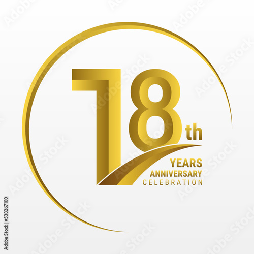 18th Anniversary Logo, Logo design for anniversary celebration with gold color isolated on white background, vector illustration