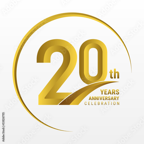 20th Anniversary Logo, Logo design for anniversary celebration with gold color isolated on white background, vector illustration