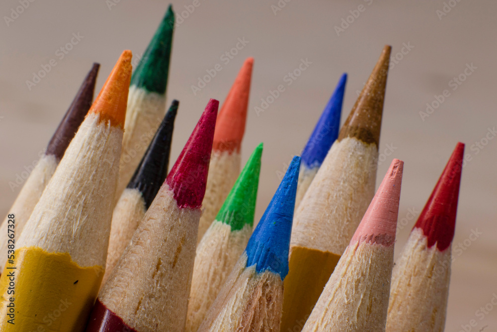 Set of colored pencils, with light background Set of colored pencils, with light background
