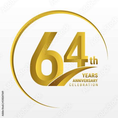 64th Anniversary Logo, Logo design for anniversary celebration with gold color isolated on white background, vector illustration photo