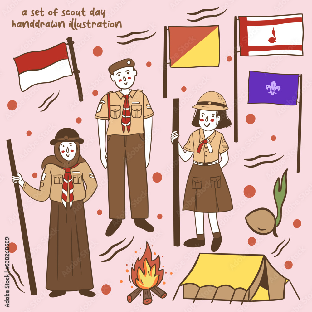 A set of indonesian national scout day illustration