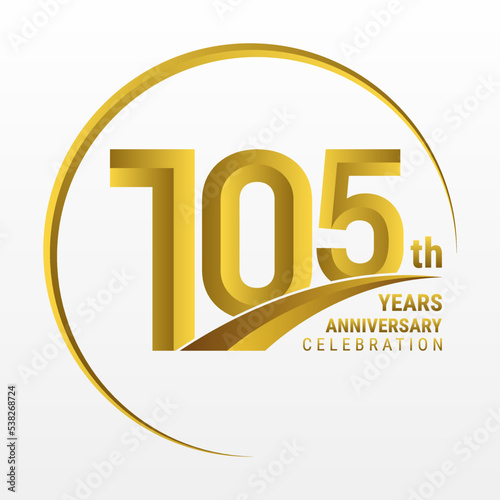 105th Anniversary Logo, Logo design for anniversary celebration with gold color isolated on white background, vector illustration