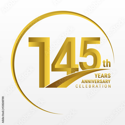 145th Anniversary Logo, Logo design for anniversary celebration with gold color isolated on white background, vector illustration