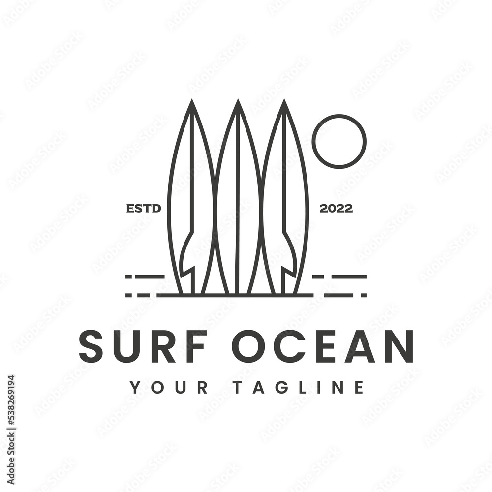 Three Surfboards, Summer Beach Surfing Vacation logo design inspiration Three Surfboards, Summer Beach Surfing Vacation logo design inspiration