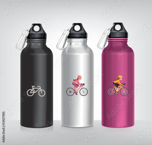 Aluminum bottle water isolated white background.bicycle water bottle design