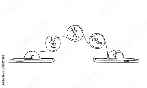 continuous line of mobile money transfer vector illustration