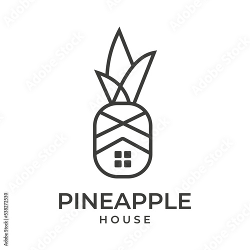 pineapple design logo combination of symbols, house icon in real estate graphic art Abstract graphic illustration of pineapple in the form of a house
