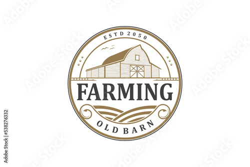 Farming barn logo design wood house rounded shape silhouette wooden house