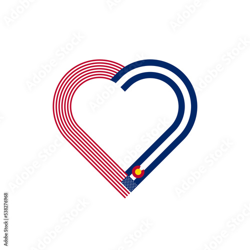 friendship concept. heart ribbon icon of usa and colorado state flags. vector illustration isolated on white background