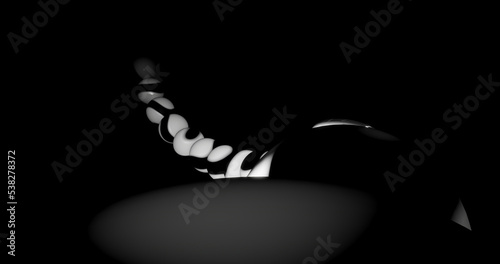 Render with black and white spheres with a curved line