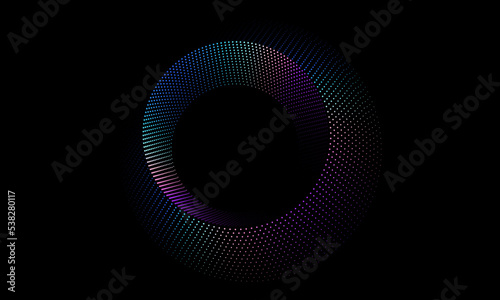 abstract circles dot line pattern round frame colorful spectrum light blue green gradient isolated on black background. Vector illustration in concept digital, technology, modern, science.