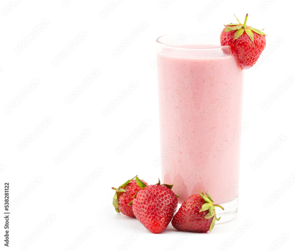 Strawberry smoothie with fresh strawberry isolated on white background Strawberry smoothie with fresh strawberry isolated on white background