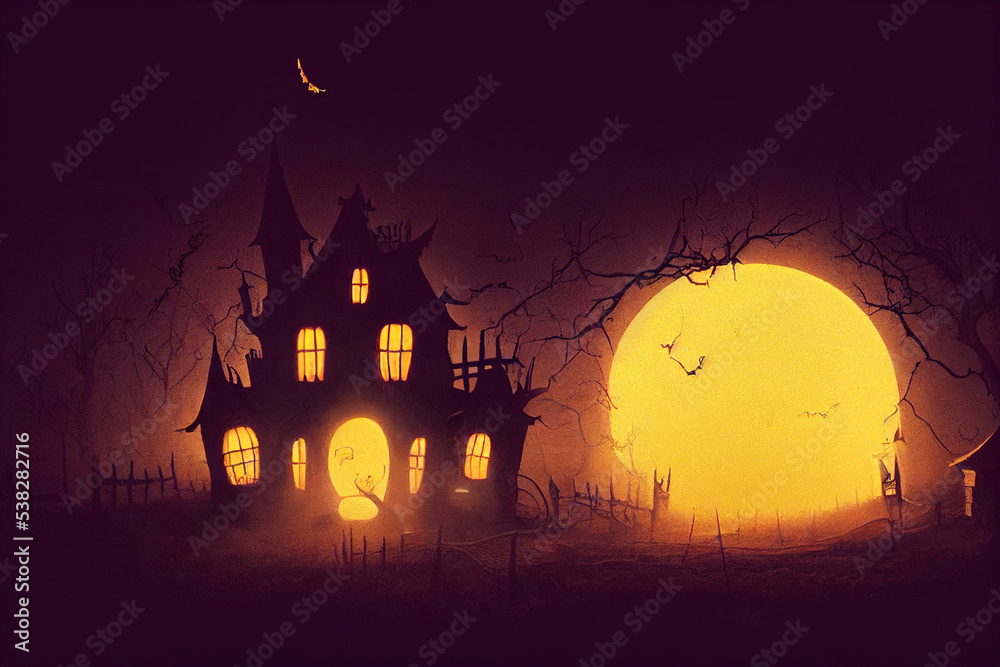 Spooky halloween castle in the night
