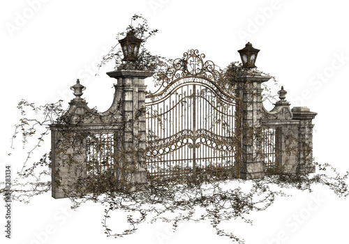 3D Rendered Vintage Cast Iron Gate on Transparent Background - 3D Illustration