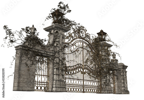 3D Rendered Vintage Cast Iron Gate on Transparent Background - 3D Illustration
