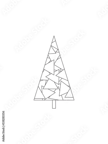 Geometric Christmas tree sketch silhouette minimalism simple vector illustration shapes black and white doodle
