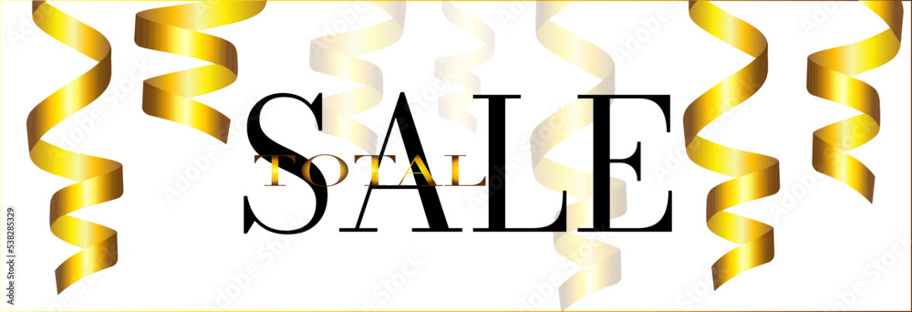 Sale banner, header, with golden serpantine on white background Sale banner, header, with golden serpantine on white background