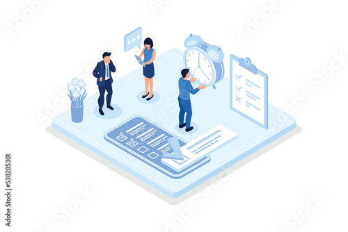 Business management, Characters planning project tasks, isometric vector modern illustration