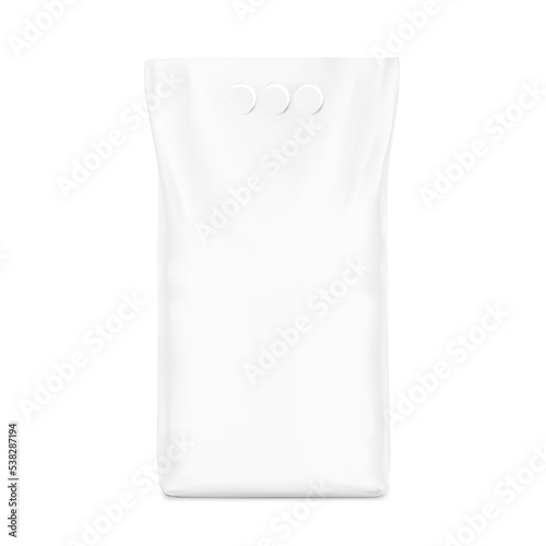 Realistic stand bag with hole handle mockup. Vector illustration isolated on white background. Perfect for presentation nappies, wet wipes, food, cleaning products, household, etc. EPS10.	