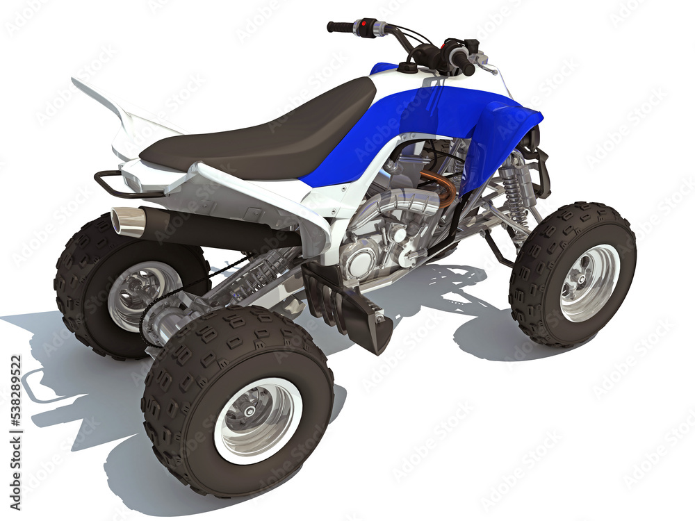 Quad ATV Sport Bike 3D rendering on white background Quad ATV Sport Bike 3D rendering on white background