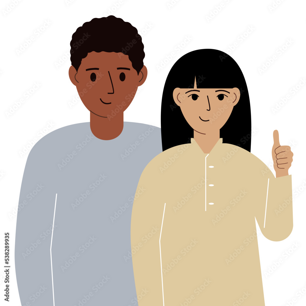 Smiling young couple, good mood concept. Positive emotions, happy people, man and woman showing thumbs up, fun and joy. Smiling young couple, good mood concept. Positive emotions, happy people, man and woman showing thumbs up, fun and joy.