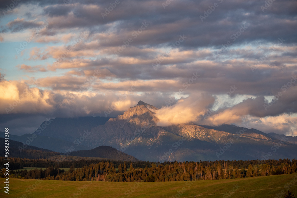 sunset over the mountains, High Tatras, Krivan