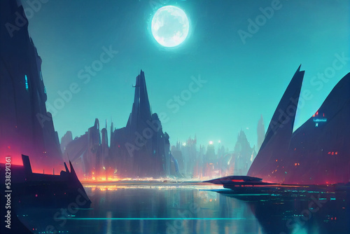 Cyberpunk city, abstract illustration, futuristic city, artwork at night, 4k wallpaper, night city landscape