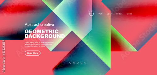Triangles with fluid gradients, abstract landing page background. Minimal shapes composition for wallpaper, banner, background, leaflet, catalog, cover, flyer