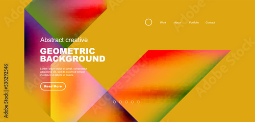 Triangles with fluid gradients, abstract landing page background. Minimal shapes composition for wallpaper, banner, background, leaflet, catalog, cover, flyer