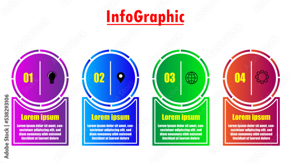 Vector infographic flat template. Circles with icon for four diagrams ...