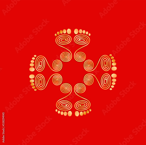 eight footprints with golden colors. Golden footprints.