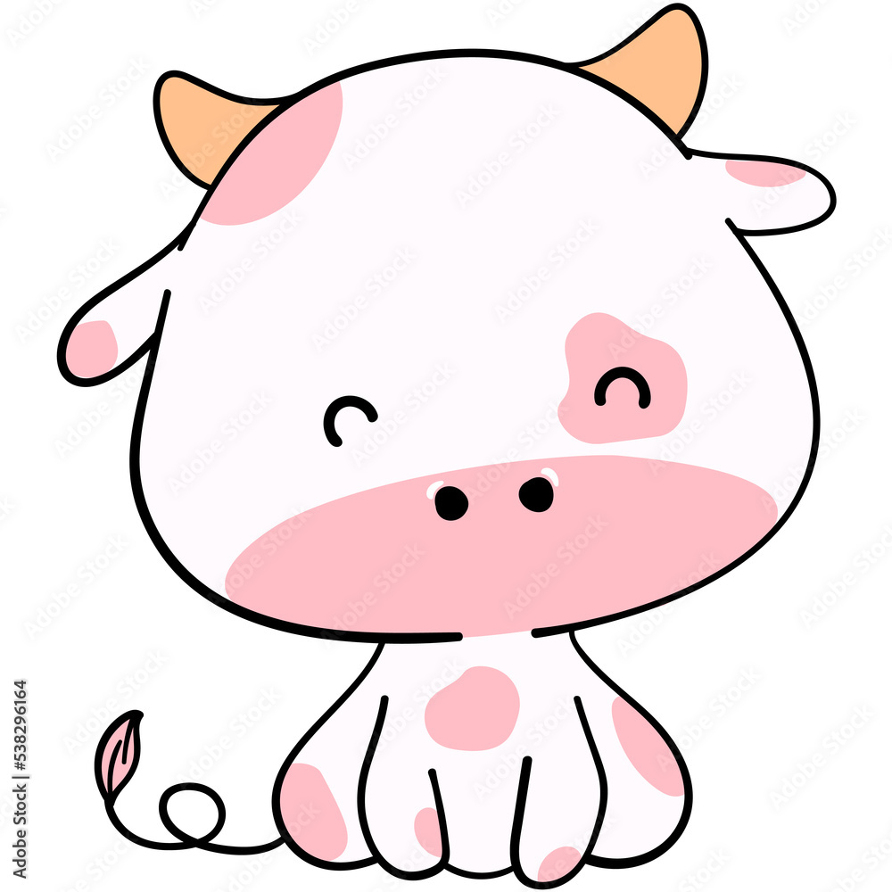 Cute doodle pink cow poses baby shower with nursery cow face smiling, wink one eye, close eye Cute doodle pink cow poses baby shower with nursery cow face smiling, wink one eye, close eye