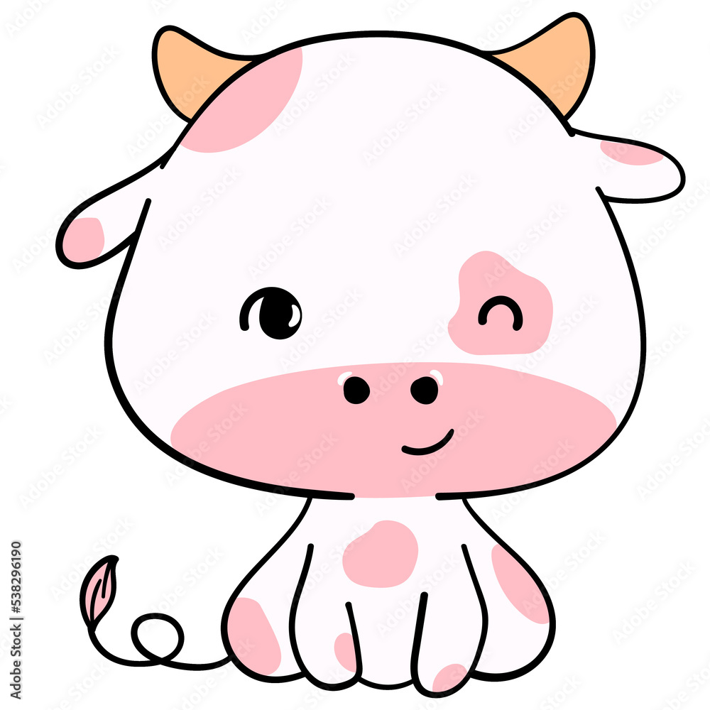 Cute doodle pink cow poses baby shower with nursery cow face smiling, wink one eye, close eye Cute doodle pink cow poses baby shower with nursery cow face smiling, wink one eye, close eye