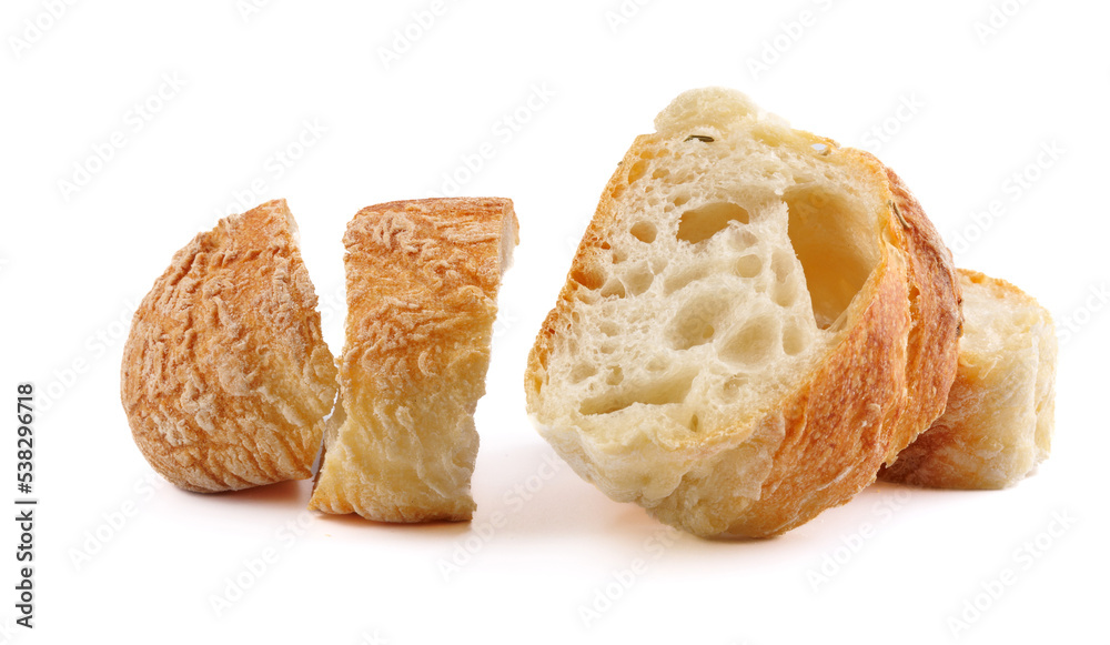 Sliced Swabian baguette isolated on white background.
