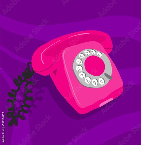Fully editable hand drawn vector graphic of analog phone stylized for 80's or 90's - vintage, retro image.