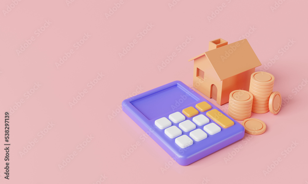 Real estate mortgage concept. Business loans for real estate, House mortgage calculation, calculating property investment costs, home property investment. 3D icon rendering illustration Real estate mortgage concept. Business loans for real estate, House mortgage calculation, calculating property investment costs, home property investment. 3D icon rendering illustration