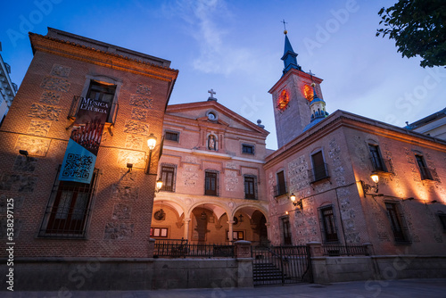 The Parish of Saint Gines with its lanterns lit at dusk. Photography made in Madrid, Spain. photo