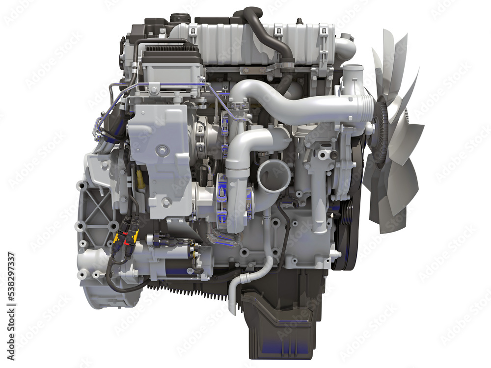 Car Engine 3D rendering on white background