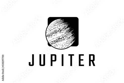 Vintage Retro Jupiter Planet Symbol for Space Science Logo Design Vector