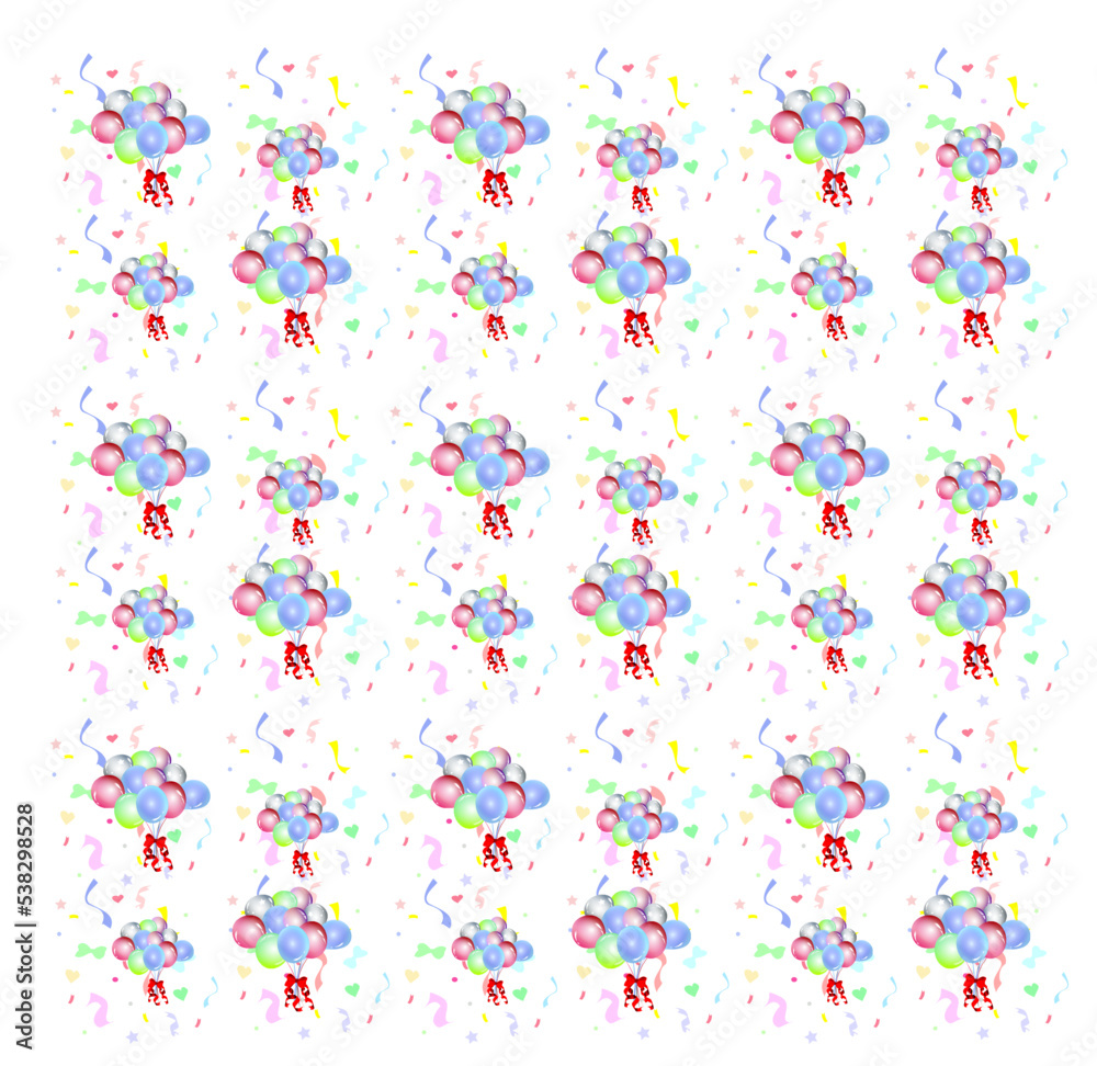 Vector Illustration seamless pattern colorful bouquet balloon and red ribbon on pastel background.Object for decorate greeting card, wallpaper,Happy new year,Valentine, birth day,wedding and party.