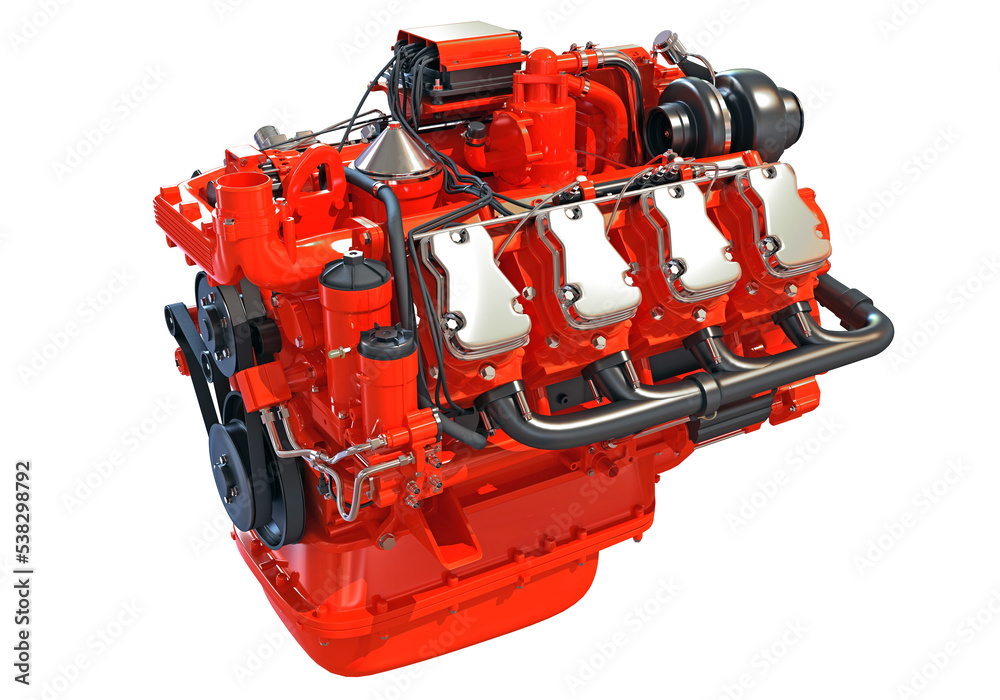 Car Engine 3D rendering on white background