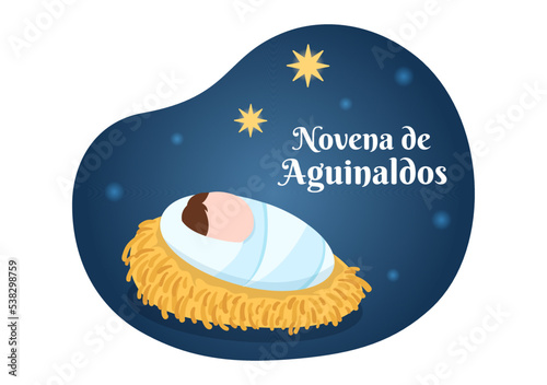 Novena De Aguinaldos Holiday Tradition in Colombia for Families to Get Together at Christmas in Flat Cartoon Hand Drawn Templates Illustration
