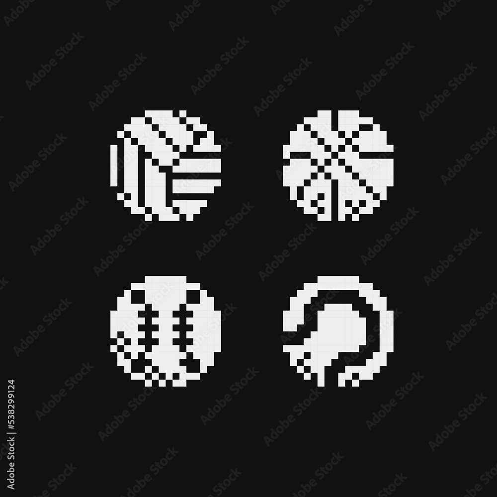 Sports balls set, emoji. Basketball. Old school computer graphic design. Pixel art 1-bit style. Isolated vector illustration. Design for logo and app. Game assets 8-bit. Sports balls set, emoji. Basketball. Old school computer graphic design. Pixel art 1-bit style. Isolated vector illustration. Design for logo and app. Game assets 8-bit.