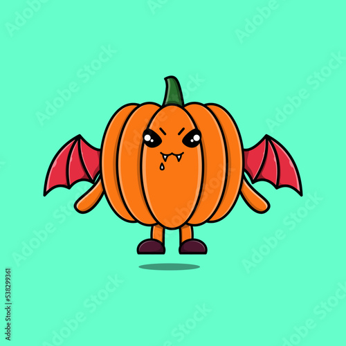 Cute mascot cartoon Pumpkin character as dracula with wings in cute modern style 