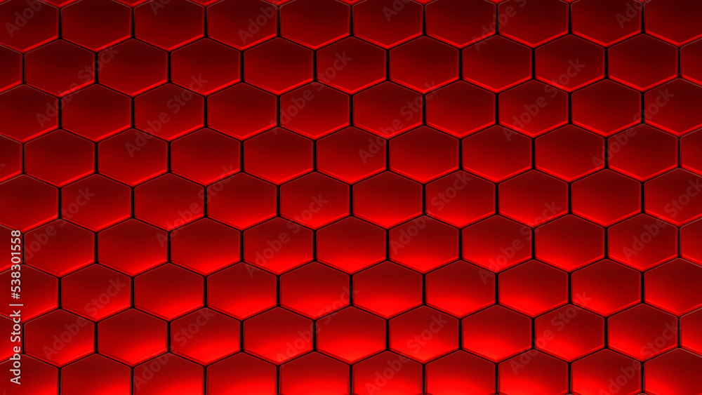 Red hexagons 3D geometric background, shiny metallic honeycomb pattern ...