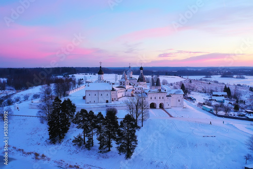 ferapontovo winter monastery landscape  top view christmas religion architecture background
