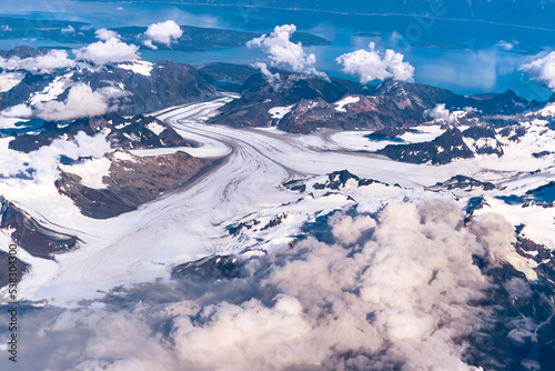 Aerial overview of southern section of Glacier Bay National Park in Alaska