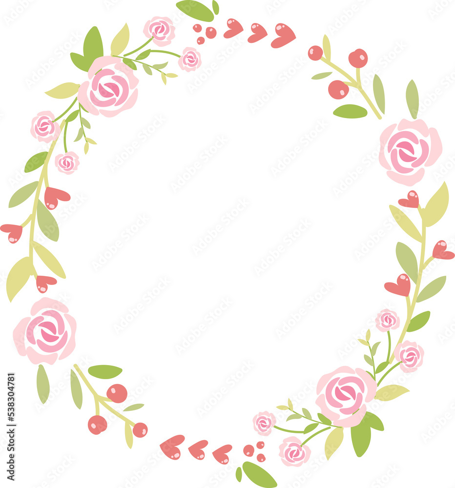 cute pastel green pink valentine roses flat style wreath frame cute pastel green pink valentine roses flat style wreath frame