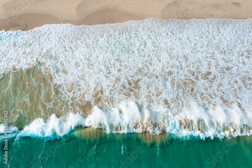 High angle view on wave of atlantic ocean at Santa Monica Beach