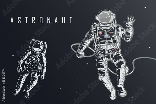 Bild auf Leinwand Hand drawn astronaut in spacesuit fling in the space